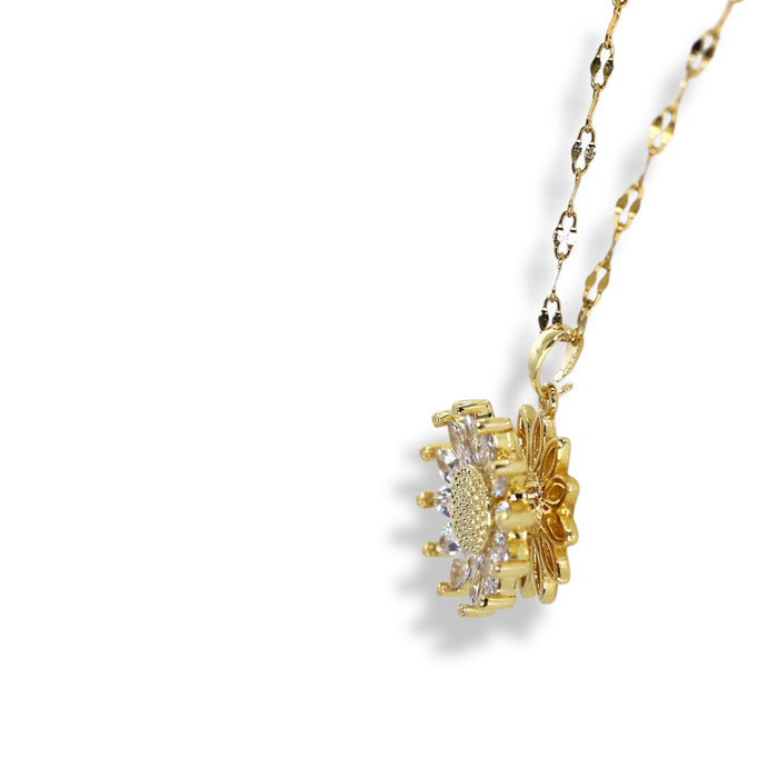 Collier tournesol rotatif – Chaîne scintillante ✨