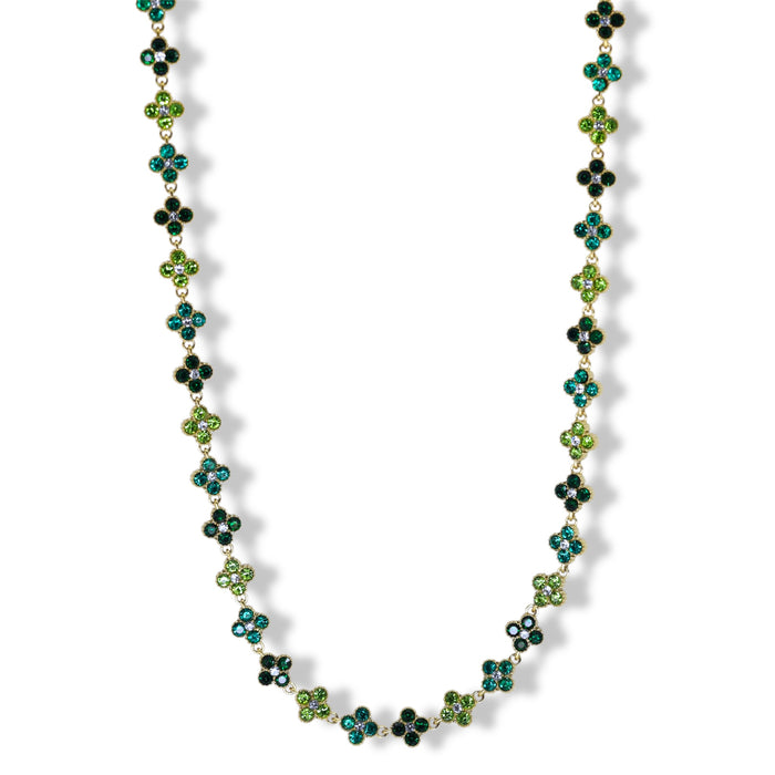 Collier tennis trèfle en acier inoxydable – pierre verte ✨