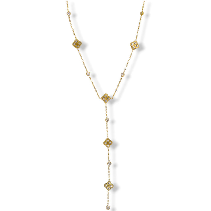 Collier doré en Y trèfles ornés de zirconium – Acier inoxydable ✨