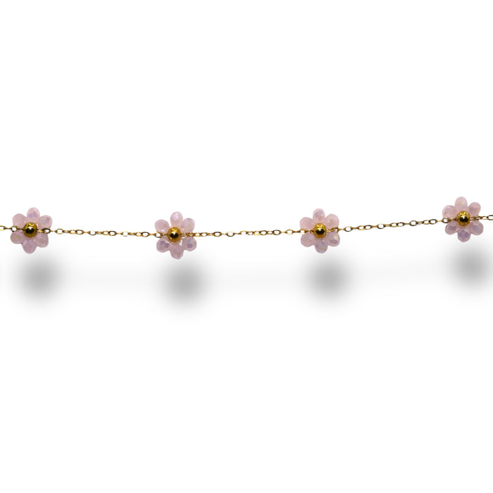 Bracelet doré avec fleurs en perles bleu pastel – Élégance printanière ✨