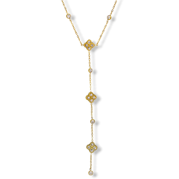 Collier doré en Y trèfles ornés de zirconium – Acier inoxydable ✨