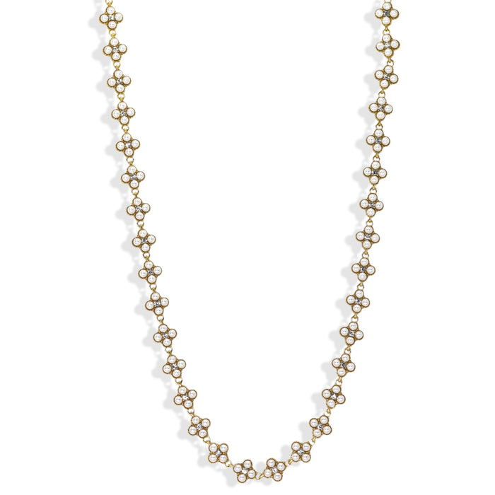 Collier tennis trèfle en acier inoxydable – Perles blanches incrustées ✨