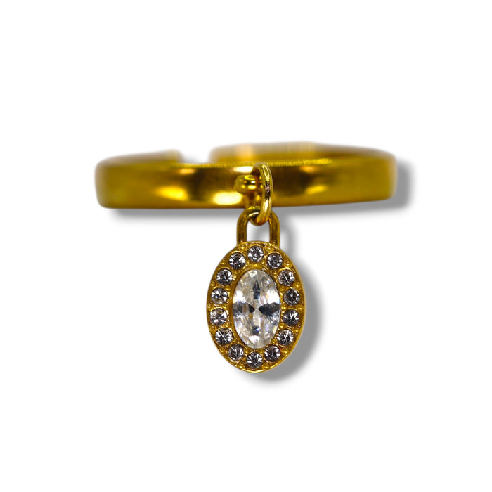 Bague ajustable dorée avec breloque sertie de pierres en zirconium acier inoxydable ✨