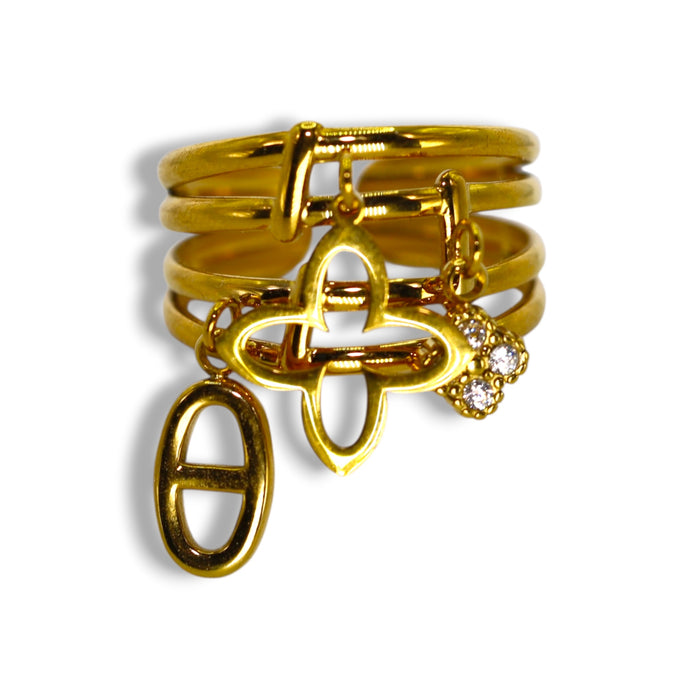 Bague dorée ajustable avec breloque en acier inoxydable ✨