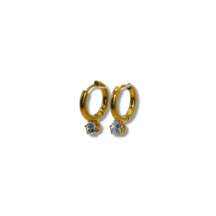 Boucles d’oreilles créoles dorées – Pierre scintillante ✨