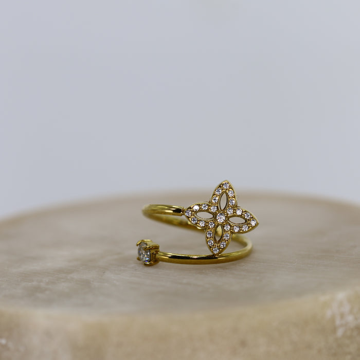 Bague dorée ajustable avec pierres en zirconium en acier inoxydable ✨