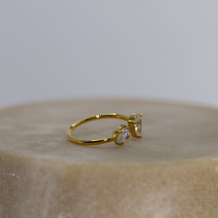 Bague fine double pierres zirconium - Acier Inoxydable ✨