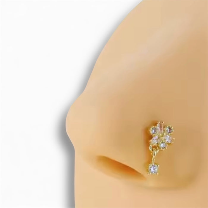 Piercing de nez - Doré Tige en L avec oxyde de zirconium et pendentif ✨