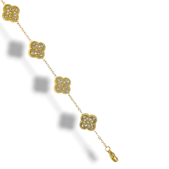 Bracelet trèfles dorés Strass scintillants - Acier Inoxydable ✨