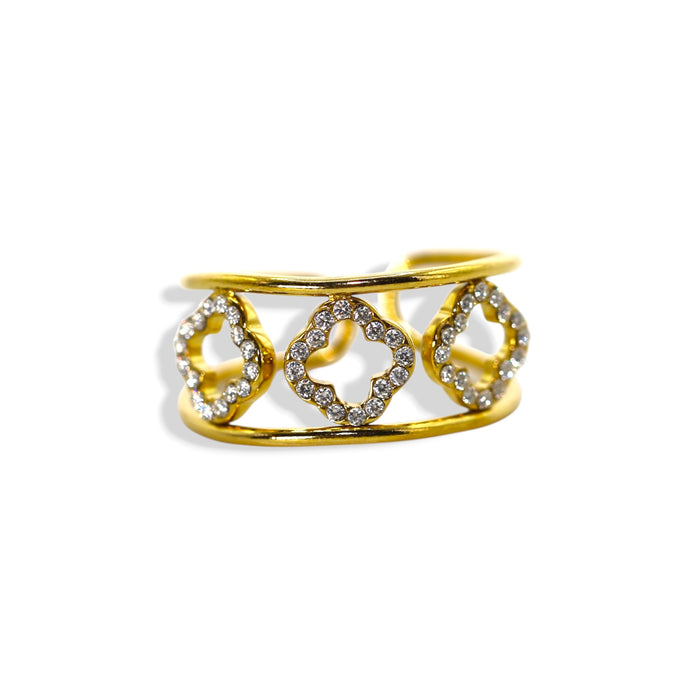 Bague dorée ajustable avec pierres en zirconium en acier inoxydable ✨