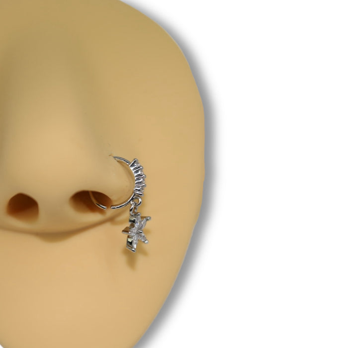 Piercing Oreille Anneau Cristal avec Pendentif fleur  – Acier Inoxydable ✨