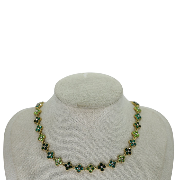 Collier tennis trèfle en acier inoxydable – pierre verte ✨