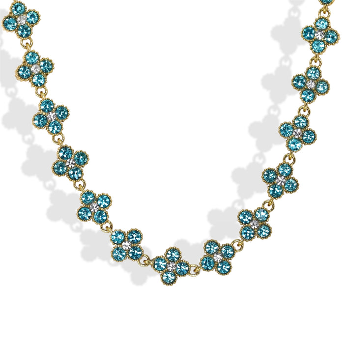 Collier tennis trèfle en acier inoxydable – pierre bleu ✨
