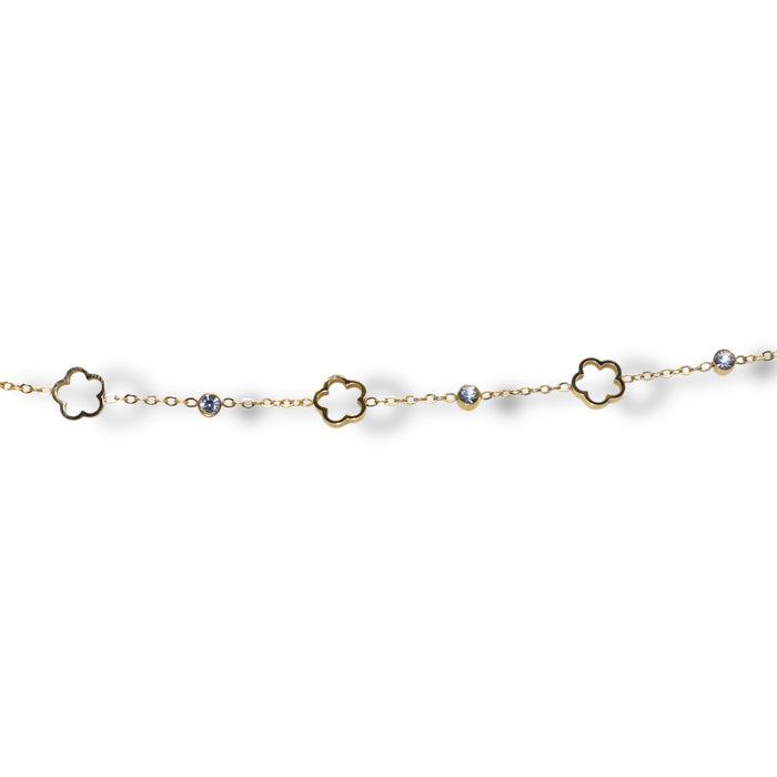 Bracelet doré – Fleurs ajourées & zirconium scintillant ✨
