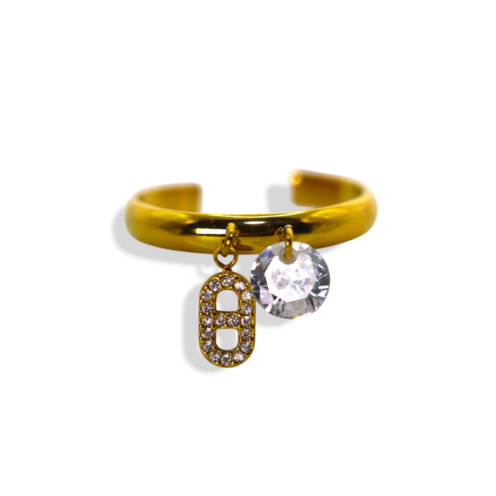 Bague dorée ajustable avec breloque en acier inoxydable ✨