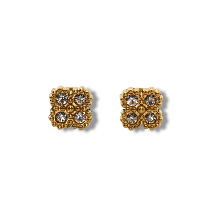 Boucles d’Oreilles Moyenne Puces Trèfle Zirconium Doré - Acier inoxydable ✨
