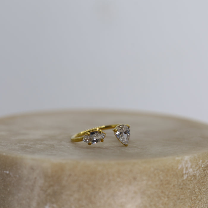 Bague fine double pierres zirconium - Acier Inoxydable ✨
