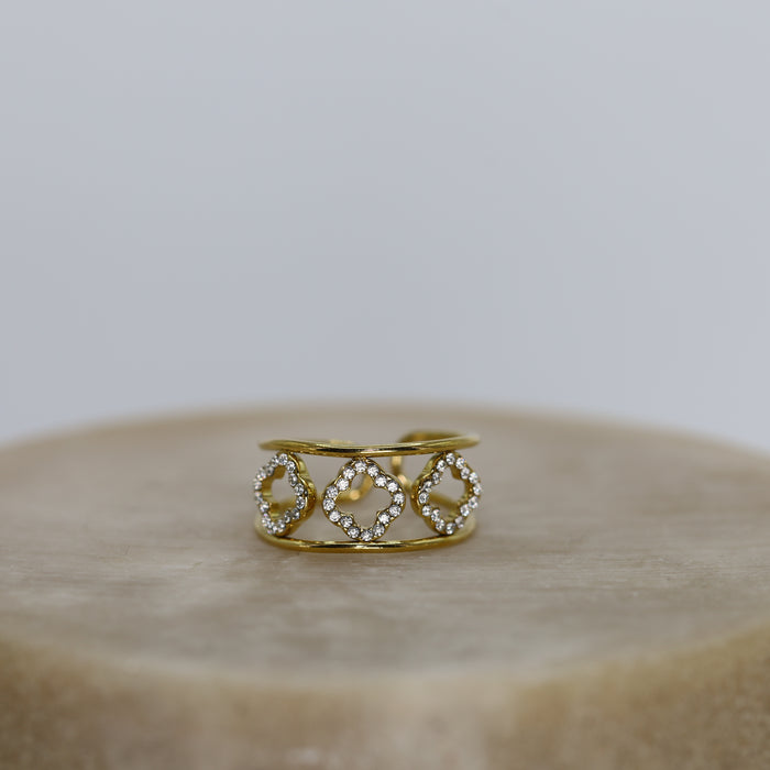 Bague dorée ajustable avec pierres en zirconium en acier inoxydable ✨
