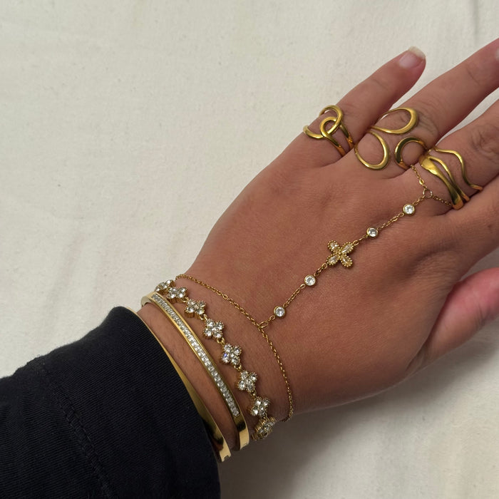 Bracelet tennis trèfle en acier inoxydable – pierre blanche ✨