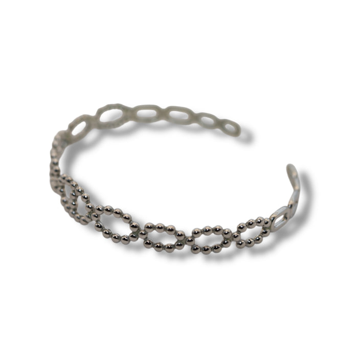 Jonc argenté ajustable – Design perlé fin ✨