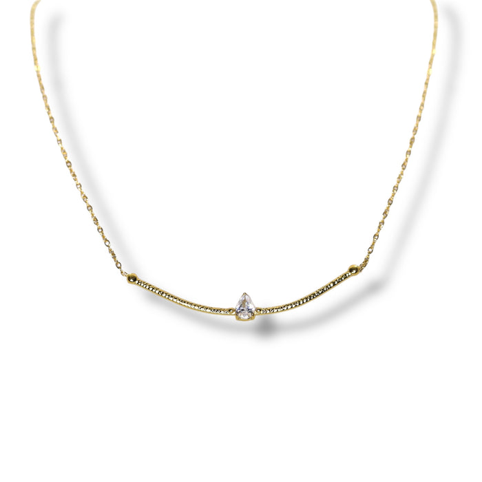 Collier fin barre délicate or & pierre en zirconium