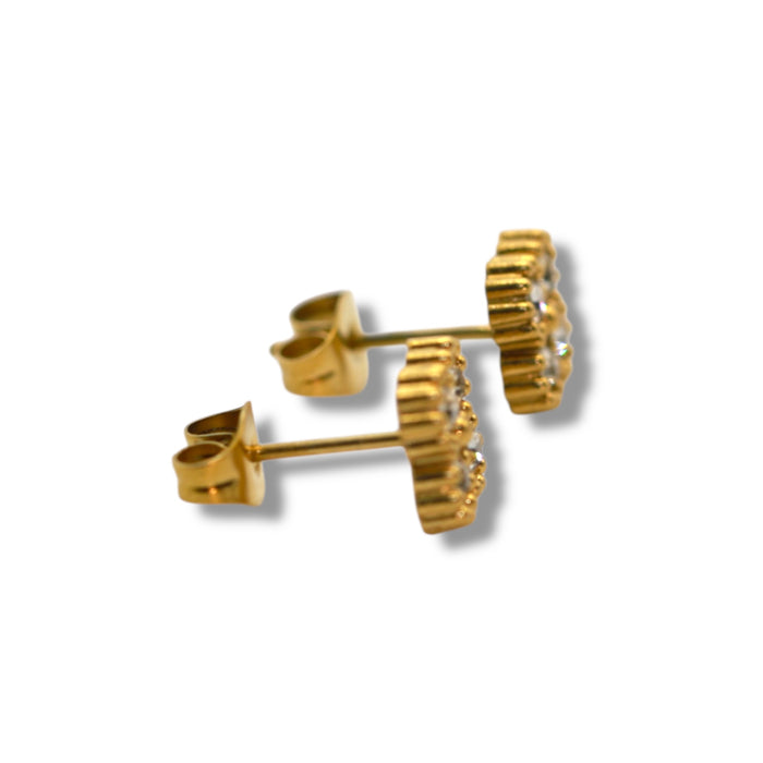 Boucles d’Oreilles Moyenne Puces Trèfle Zirconium Doré - Acier inoxydable ✨