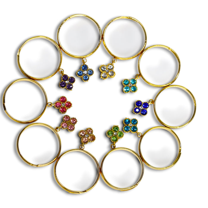 Bague trèfle dorée ajustable avec pierres en zirconium en acier inoxydable ✨