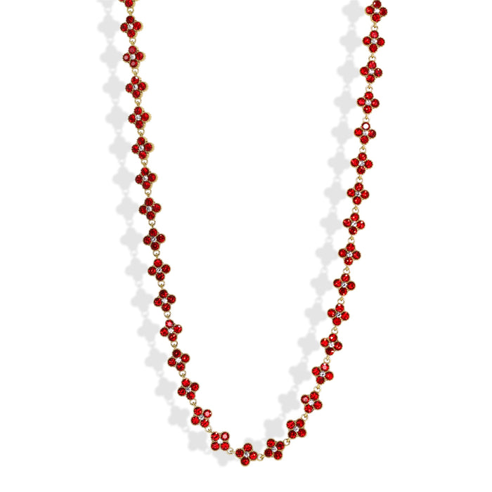 Collier tennis trèfle en acier inoxydable – pierre rouge ✨