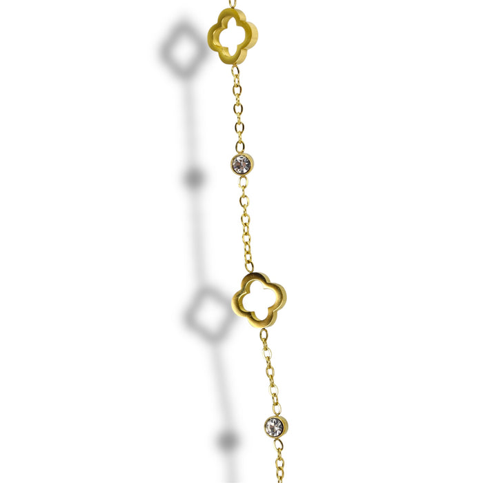 Bracelet Or Trèfles Dorés & Zirconiums - Acier Inoxydable ✨