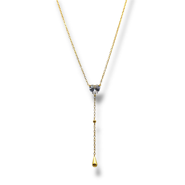 Collier Y Cœur Zirconium Doré - Acier inoxydable ✨