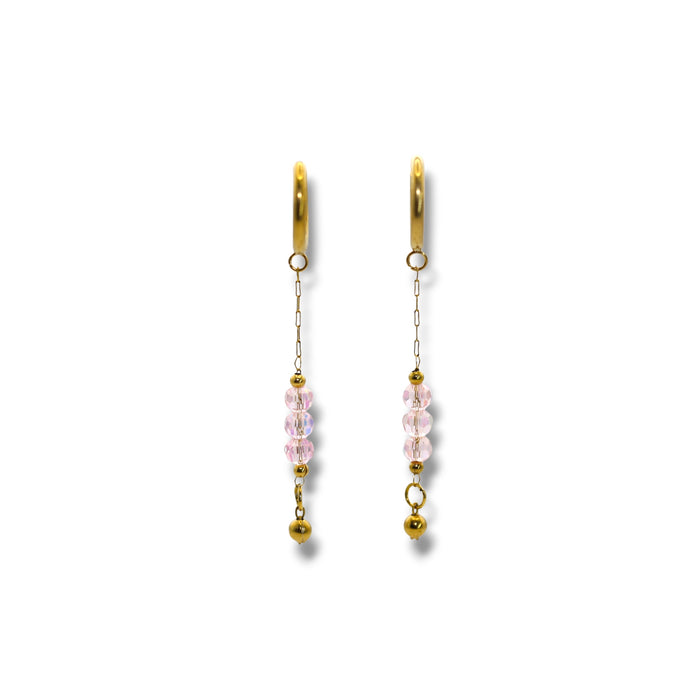 Boucles d’oreilles créoles pendantes – Perles colorées rose pastel ✨