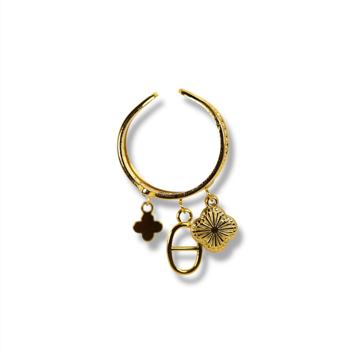 Bague dorée ajustable avec breloque en acier inoxydable ✨