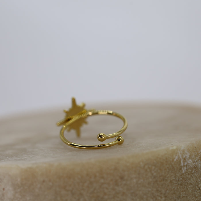 Bague dorée ajustable avec pierres en zirconium en acier inoxydable ✨