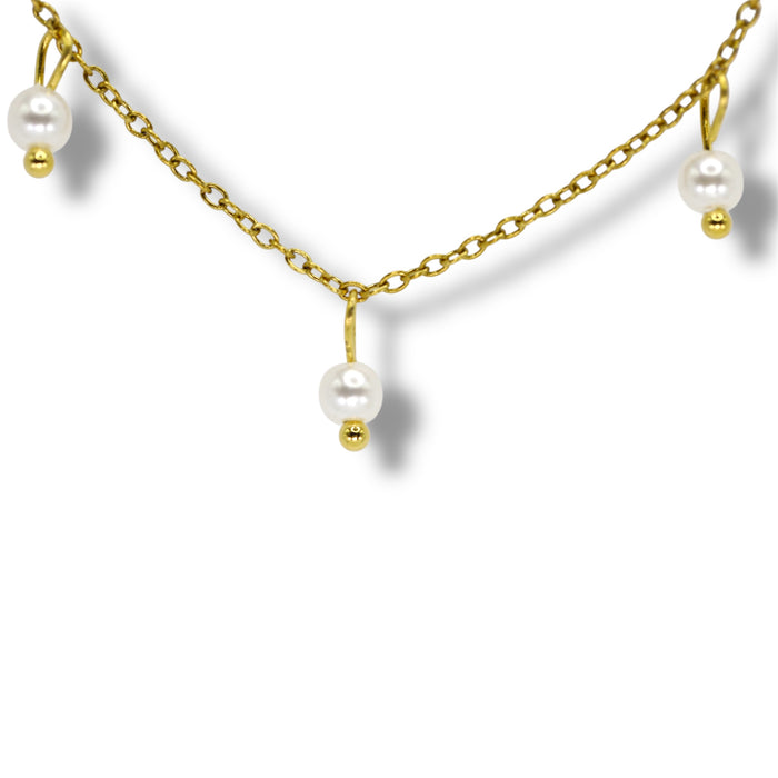 Collier Or avec perle blanche – Acier inoxydable ✨