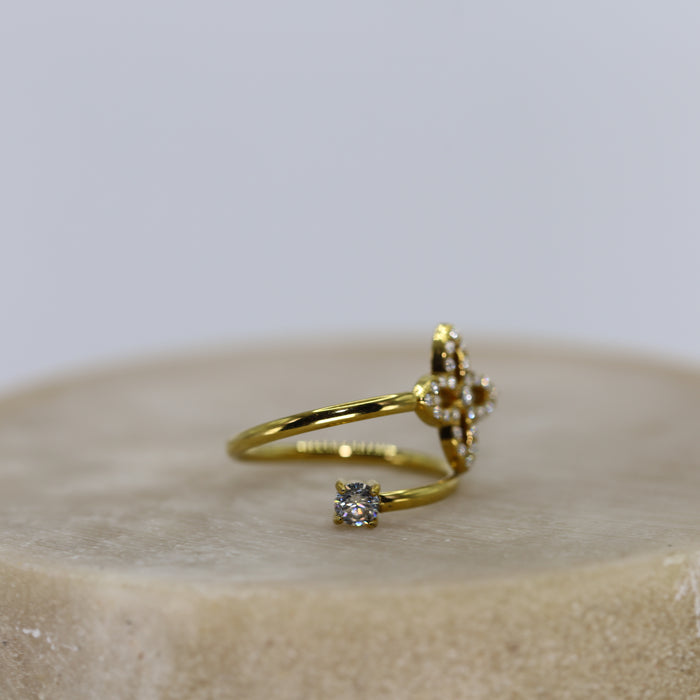 Bague dorée ajustable avec pierres en zirconium en acier inoxydable ✨