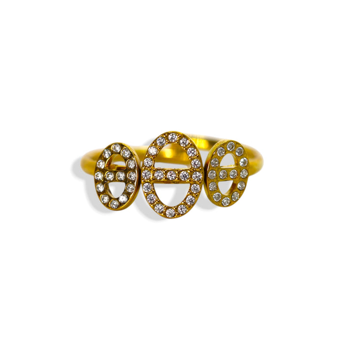 Bague Marine breloque dorée ajustable avec pierres en zirconium en acier inoxydable ✨