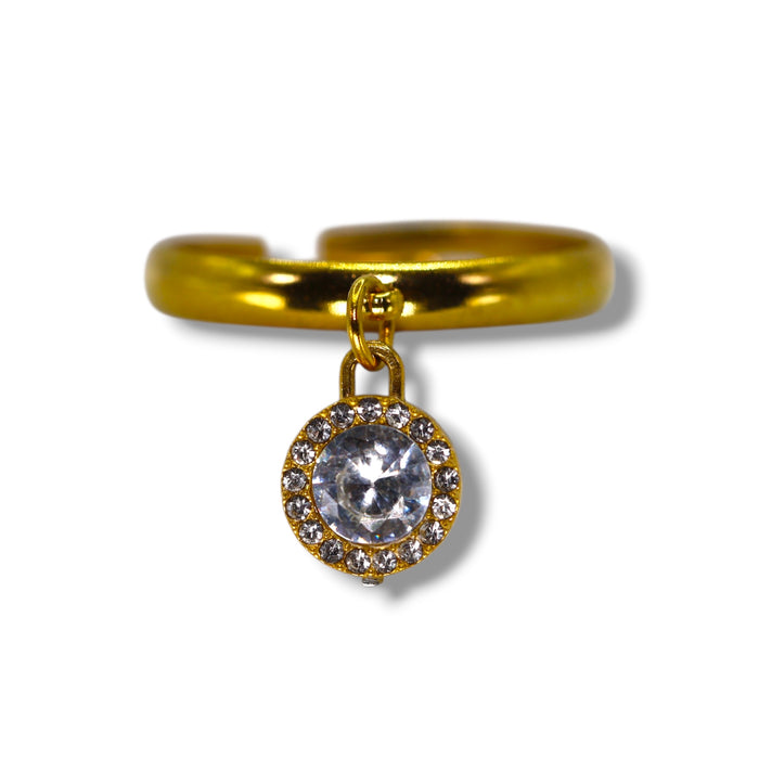 Bague ajustable dorée avec breloque sertie de pierres en zirconium acier inoxydable ✨