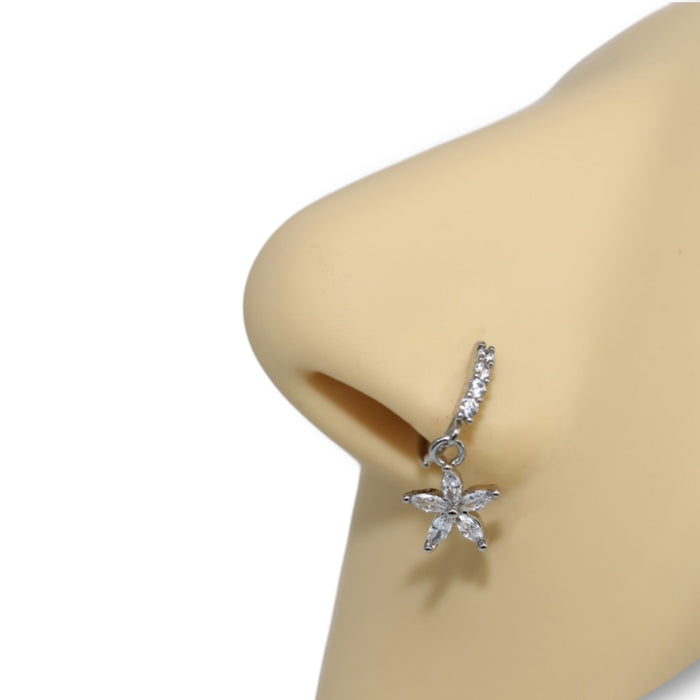 Piercing Oreille Anneau Cristal avec Pendentif fleur  – Acier Inoxydable ✨