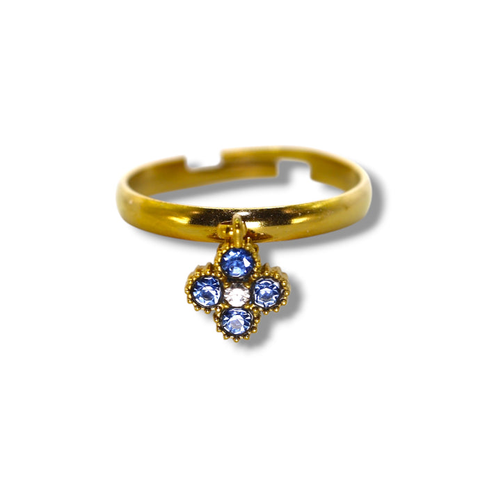 Bague trèfle dorée ajustable avec pierres en zirconium en acier inoxydable ✨