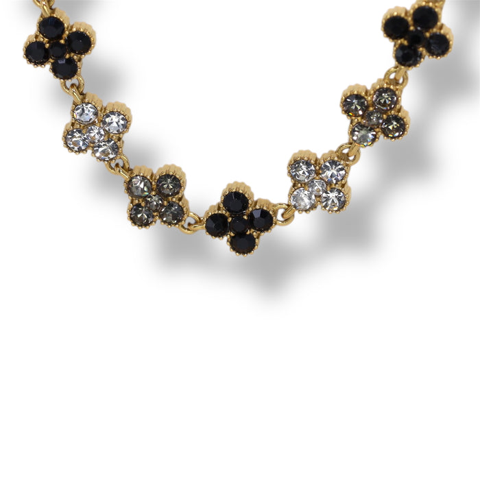 Collier tennis trèfle en acier inoxydable – pierre noir et transparentes ✨