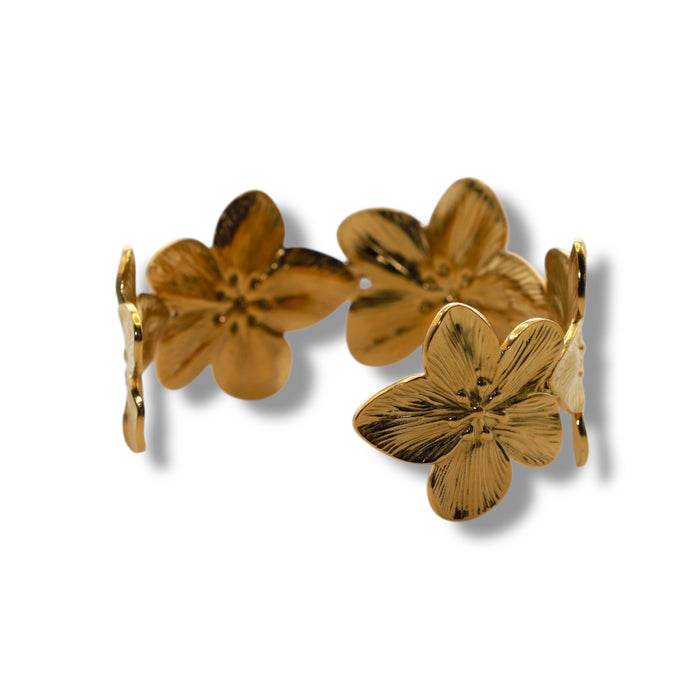 Manchette dorée ajustable – Fleurs sculptées ✨
