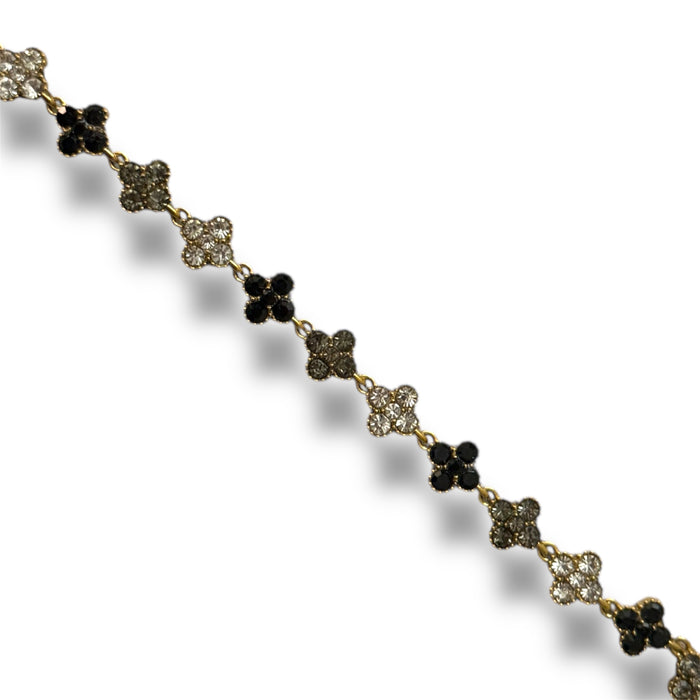 Bracelet tennis trèfle en acier inoxydable – pierre noir & grise  ✨