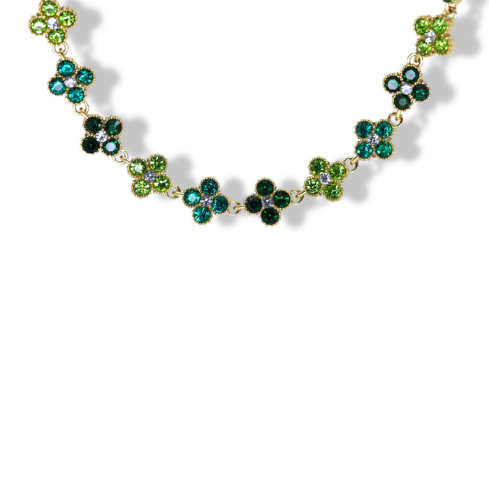 Collier tennis trèfle en acier inoxydable – pierre verte ✨