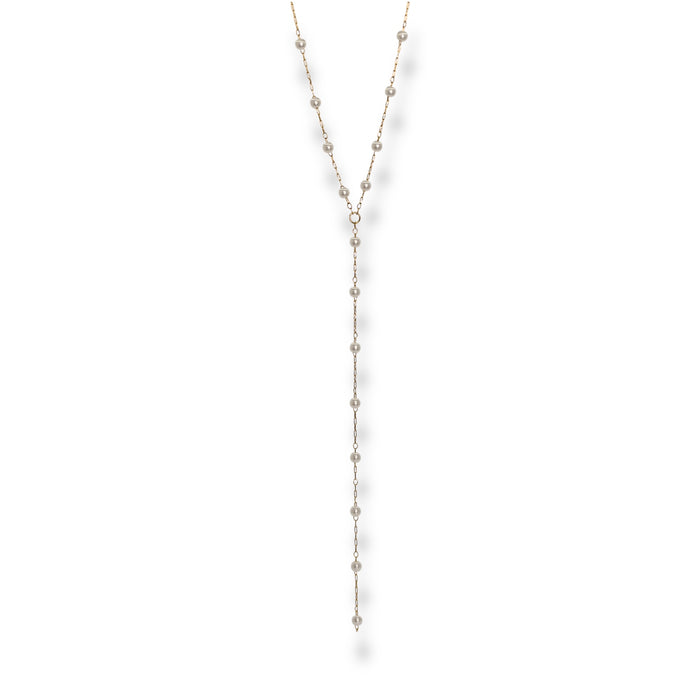 Collier artisanal fait main – Perles blanches & chaîne plongeante ✨