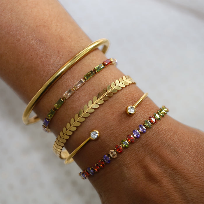 Bracelet tennis doré – Pierres ovales colorées en zirconium ✨