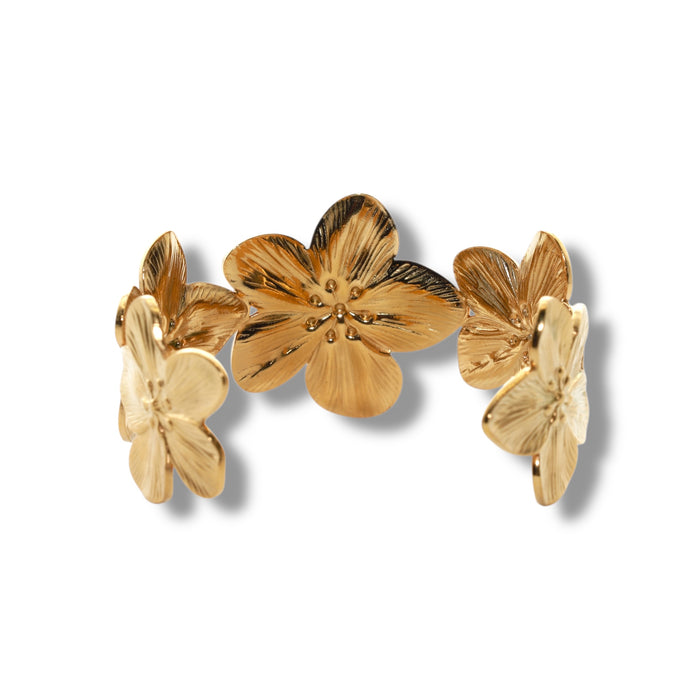 Manchette dorée ajustable – Fleurs sculptées ✨