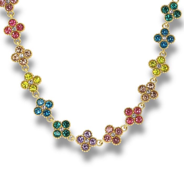 Collier tennis trèfle en acier inoxydable – pierre multicolore ✨