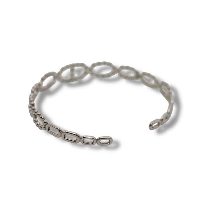 Jonc argenté ajustable – Design perlé fin ✨