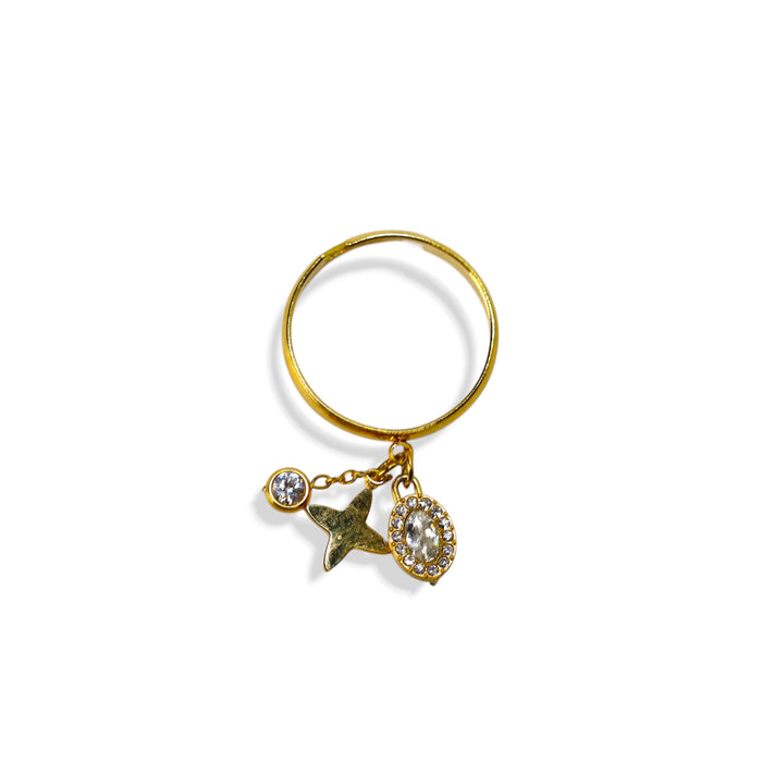 Bague dorée ajustable avec breloque en acier inoxydable ✨