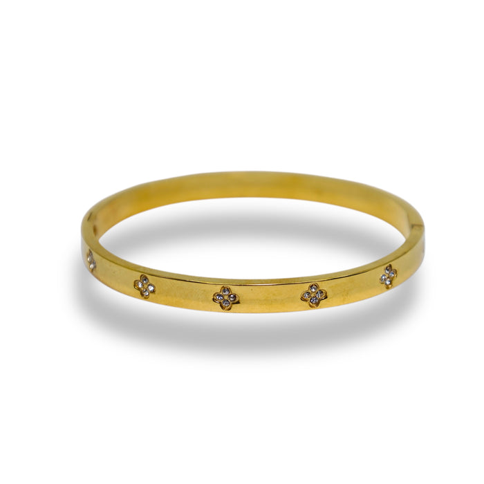Manchette en acier inoxydable doré - Motifs fleuris et zirconium ✨